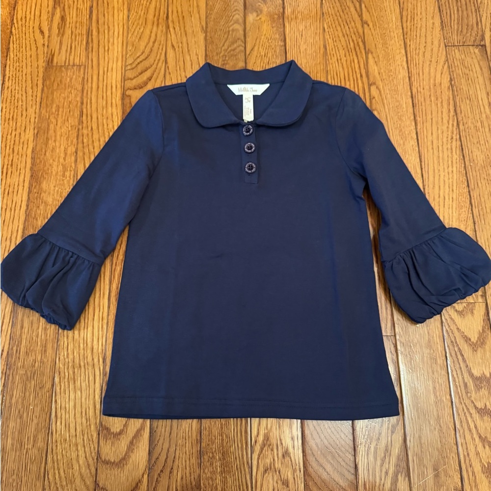 Matilda Jane Navy Button-Down Shirt with Ruffled Sleeves